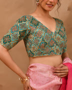 Amodini Designer Studio Women's Aqua Geometric Pattern Embroidered Blouse | Grocsy