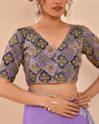 Amodini Designer Studio Women's Purple Geometric Pattern Embroidered Blouse | Grocsy