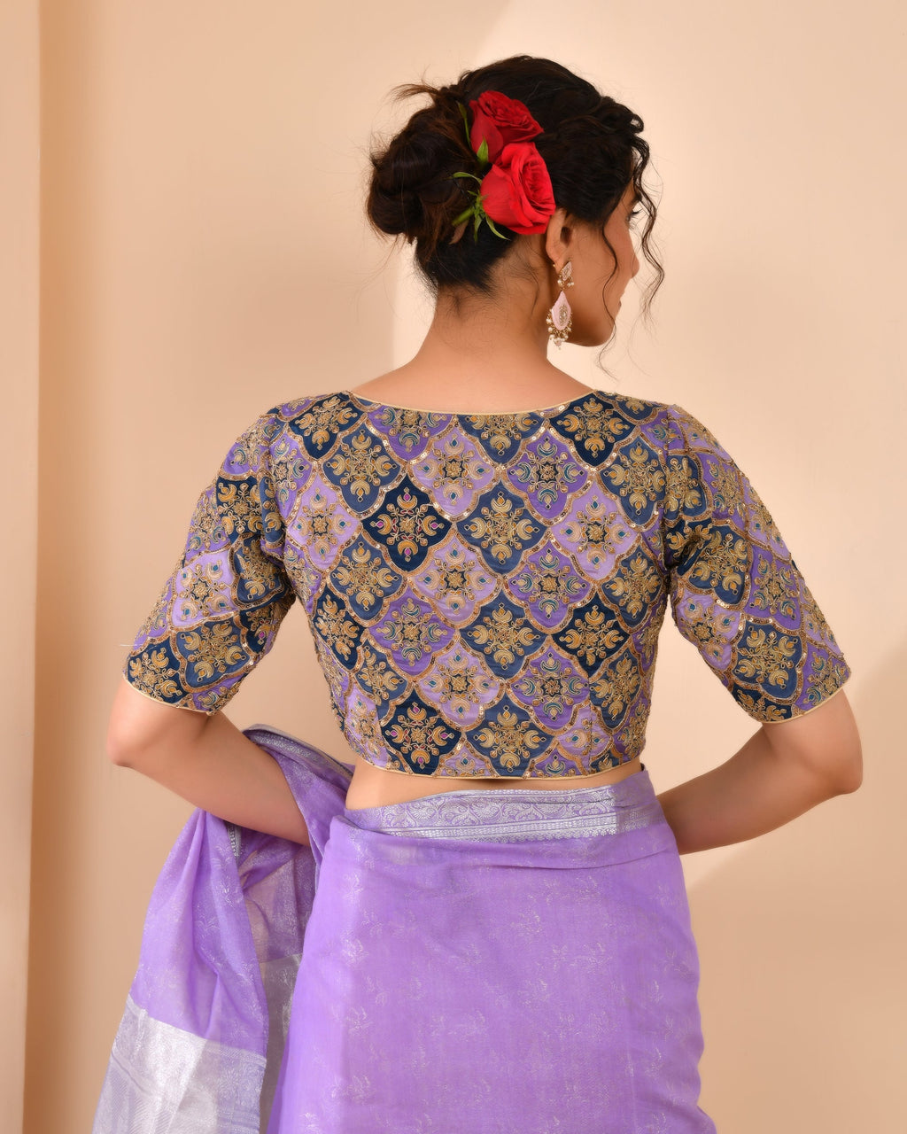 Amodini Designer Studio Women's Purple Geometric Pattern Embroidered Blouse | Grocsy
