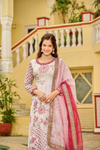 Joban Fashion Pink/white Kurta Set Georgette Embroidery Sequence Work | Grocsy