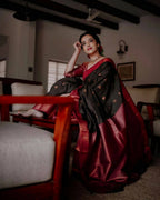 DEIANA'S Beautiful Designer Golden zari Soft Lichi Silk Saree - Black | Grocsy