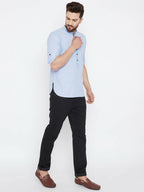 Even Apparels Blue Pure Cotton With Band Collar Men's Kurta | Grocsy