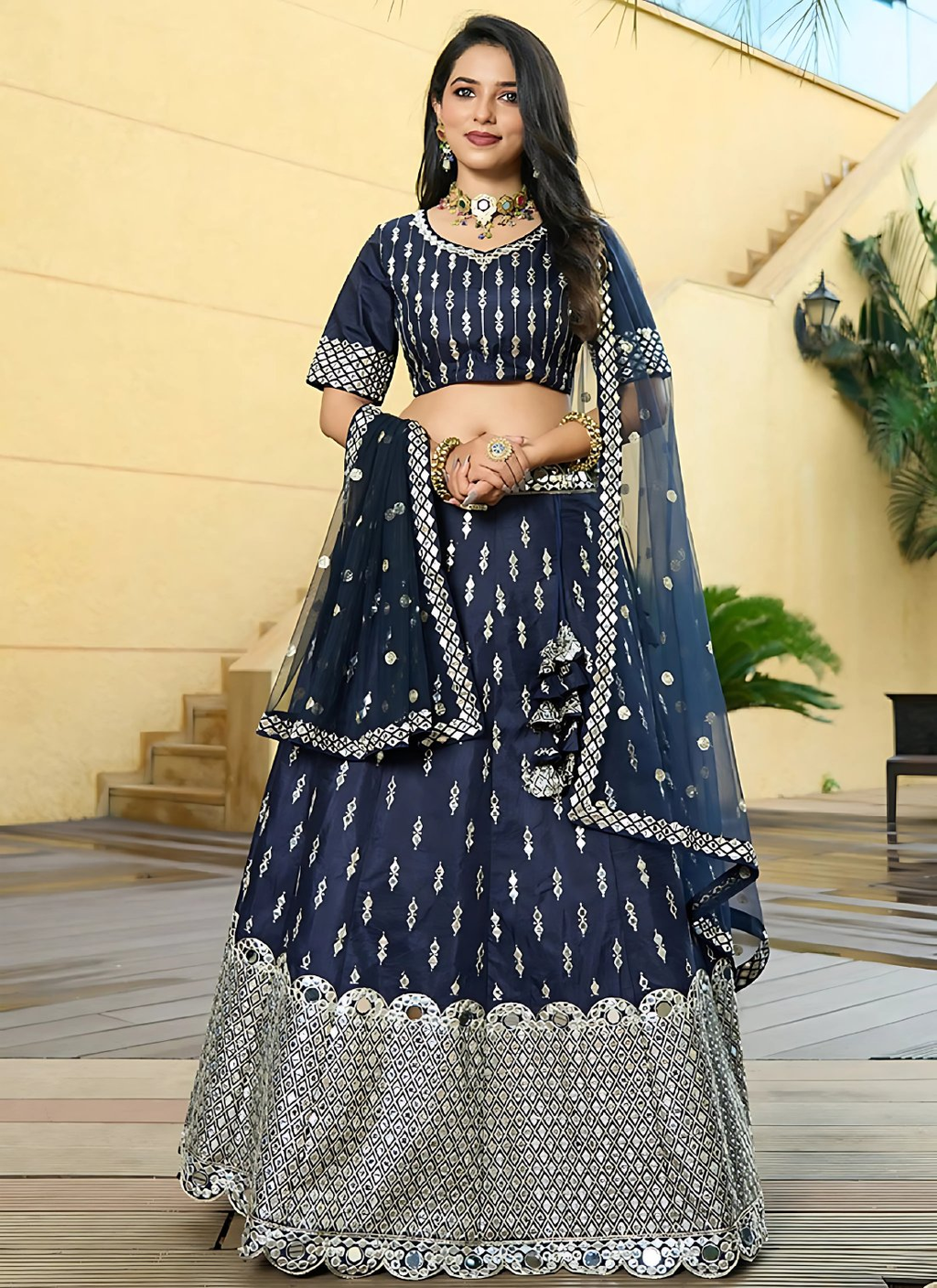 Lehenga Mart Designer Wedding Lehenga Choli For Women - Navy Blue | Grocsy