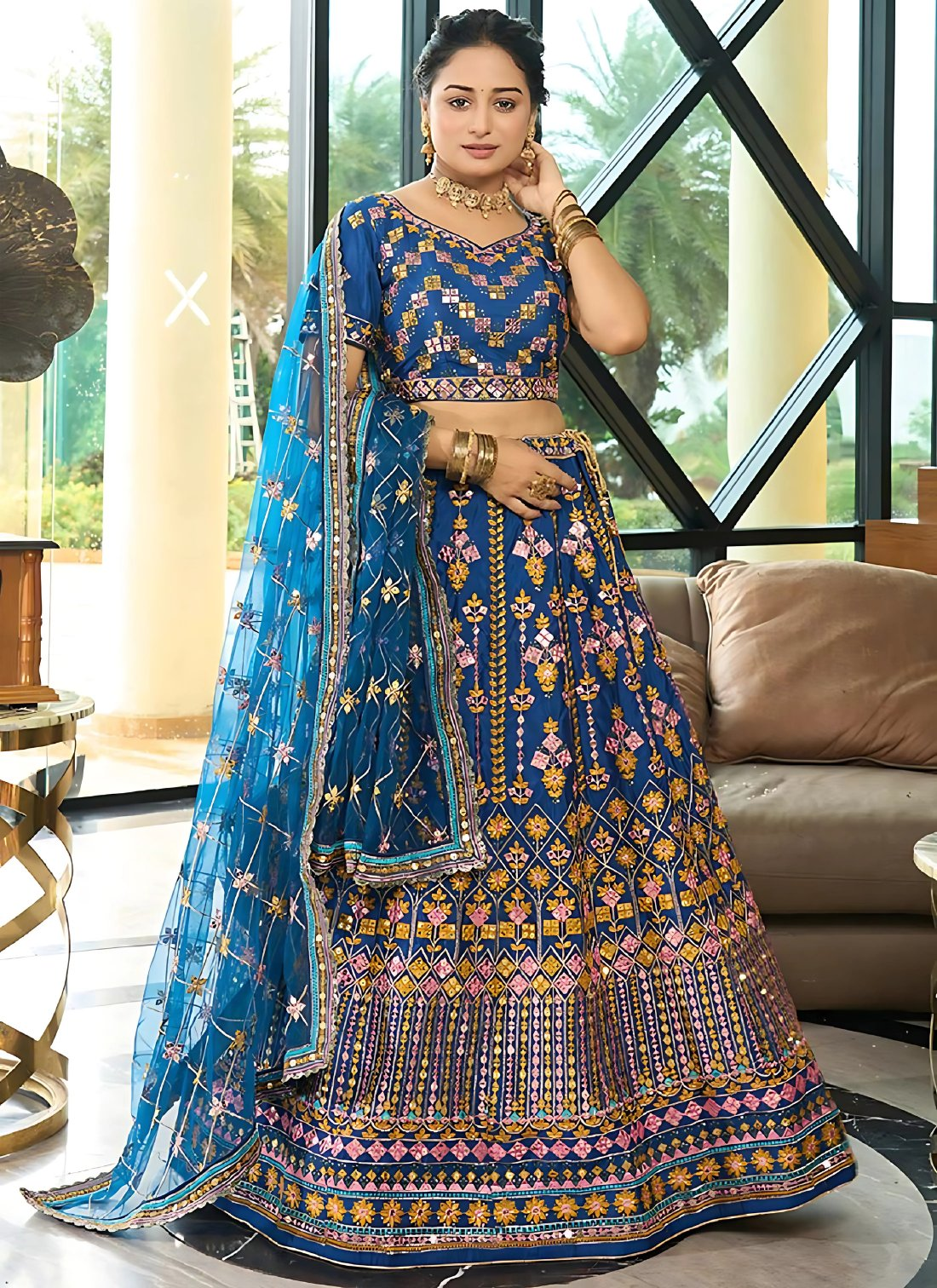 Lehenga Mart Designer Wedding Lehenga Choli For Women - Blue | Grocsy