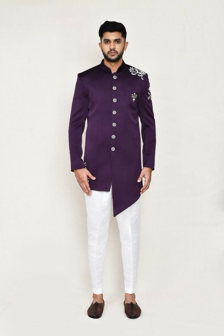Joban Fashion Purple Colored Polyester Fabric Indo Western With Straight Fir Pant | Grocsy