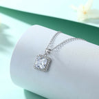 Cauer Radiant Moissanite Pendant Necklace in 925 Sterling Silver, White Gold Plated | Grocsy