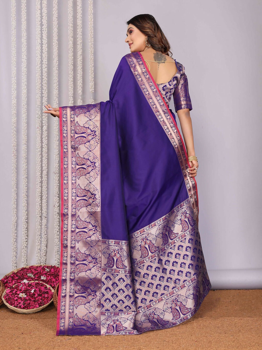 Joban Fashion Purple Woven Banarasi Silk Sarees | Grocsy
