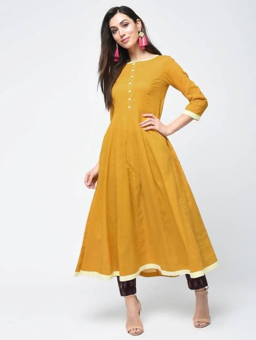 Aniyah Cotton Anarkali Mustard Kurta (AN-111K) | Grocsy