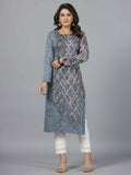 Juniper Women Blue Printed Polyester Kurta | Grocsy