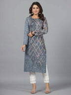 Juniper Women Blue Printed Polyester Kurta | Grocsy