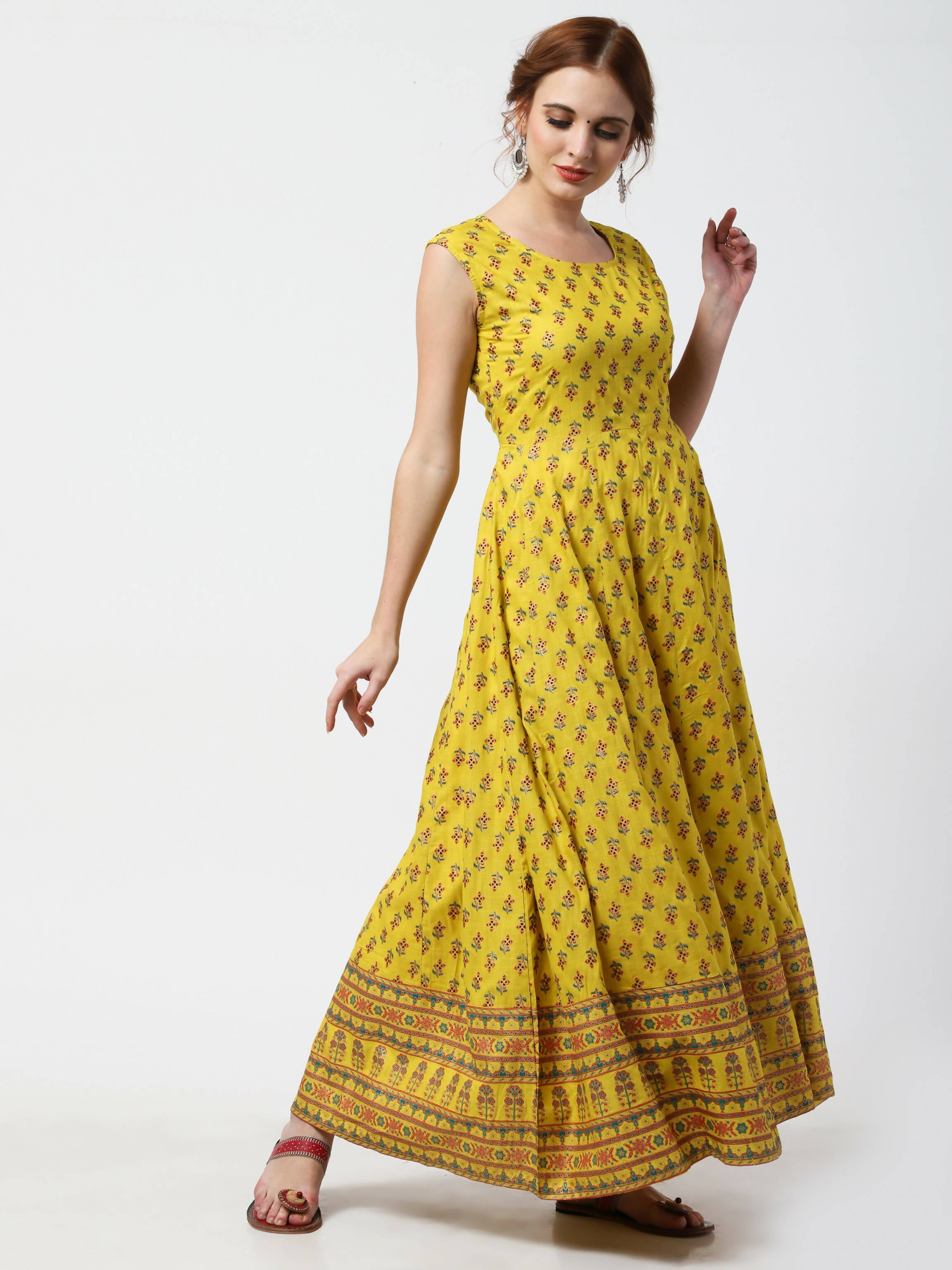 Cheera Women's Mustard Viscose Cotton Long Kalidar Kurta With Jacket | Grocsy