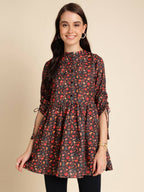 Black Poly Rayon Digital Printed A-line Top - Tarini | Grocsy