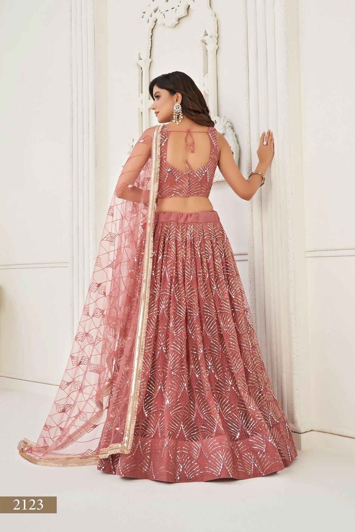 Eilara Glamorous Onion Pink Net With Sequins And Thread Embroidery Real Mirror Work Lehenga Choli For Wedding | Grocsy