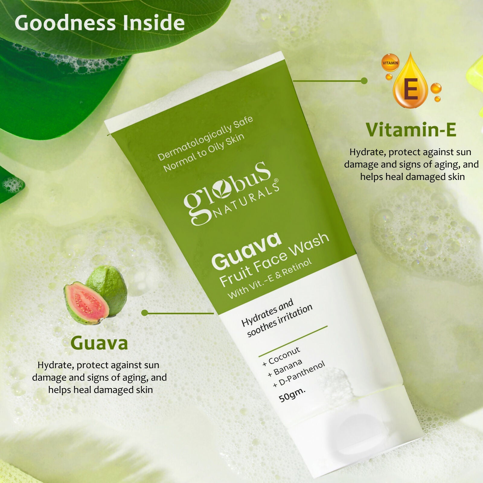 Globus Naturals Guava Fruit Face Wash with Vitamin E & Retinol | Grocsy