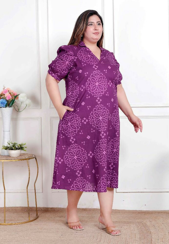 Miravan Plus Size Womens Purple Bandhani Printed A-Line Maxi Dress | Grocsy