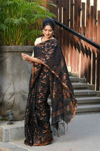 Beatitude Black Cotton Floral Jamdani Saree | Grocsy