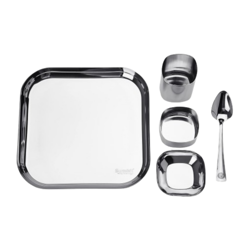 Sumeet Square Stainless Steel Heavy Gauge Mirror Finish Dinner Set | Grocsy