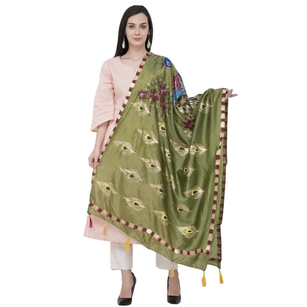 A R Silk Silk Peacock Multi Fancy Dupatta Color Mehendi Green Dupatta or Chunni | Grocsy
