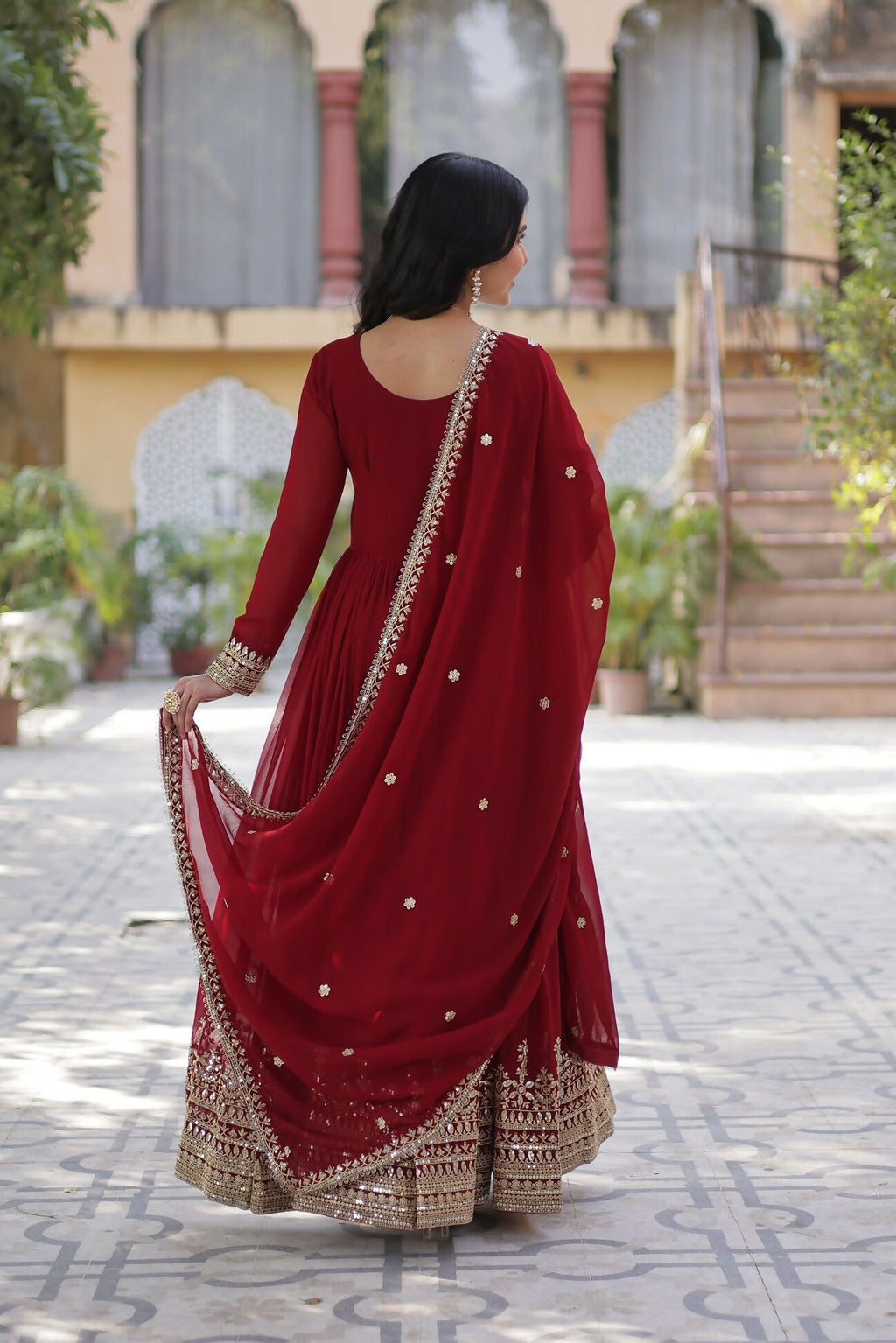 Joban Fashion Maroon Georgette Sequence Embroidery Work Kurta Set | Grocsy