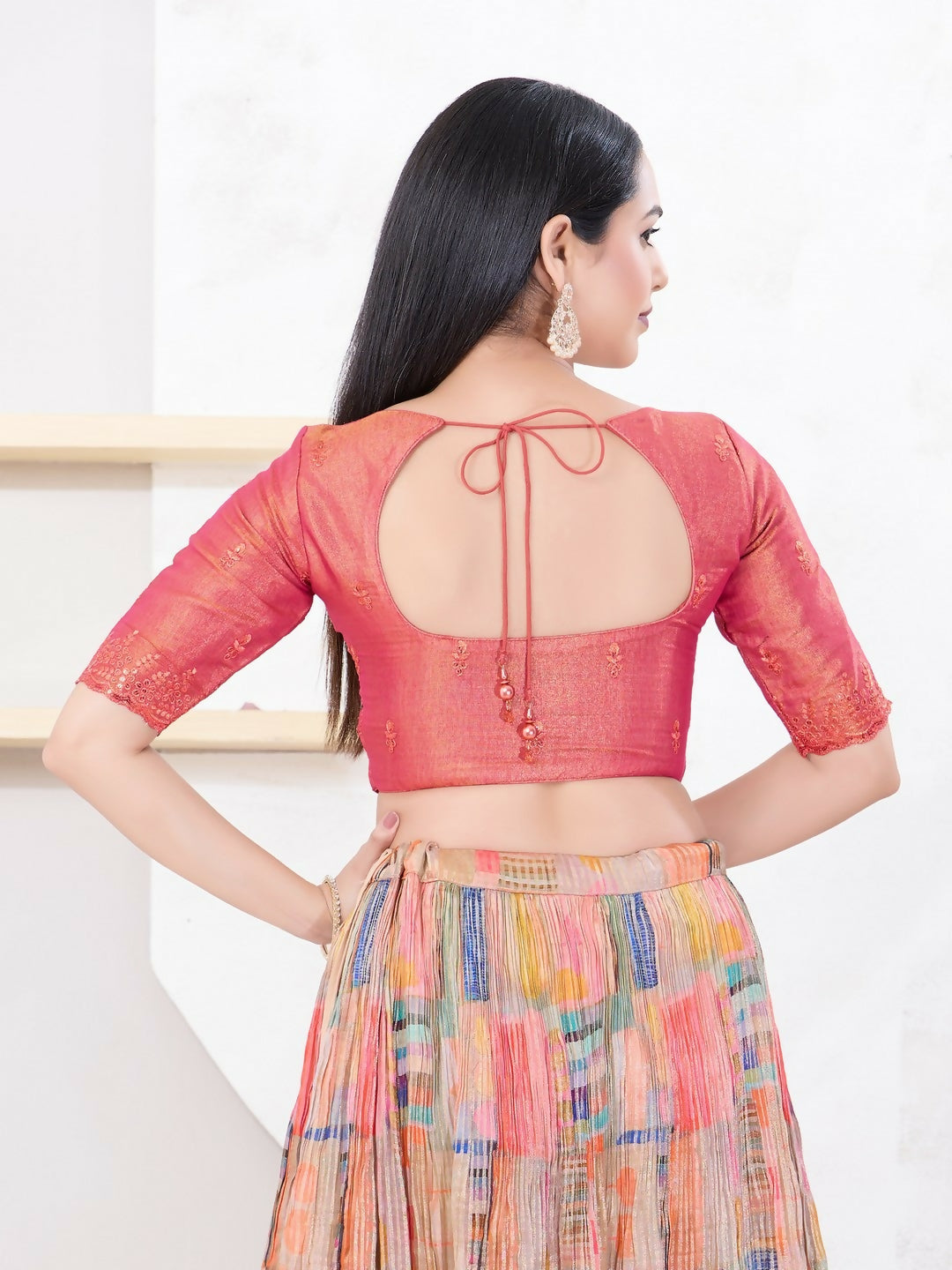 Joban Fashion Magenta Shimmer Elbow Sleeveless Front Open Blouse | Grocsy