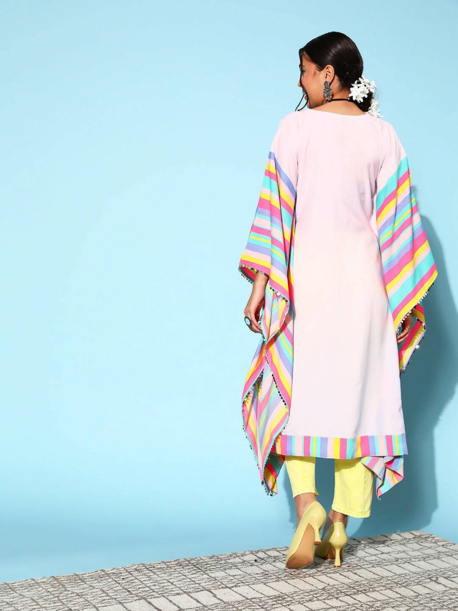 Ahalyaa Women Lovely Pink Crepe Vacation Stripes Kurta | Grocsy