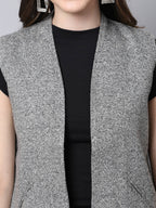 Even Apparels Grey Pure Wool Open Front Women's Waistcoat | Grocsy