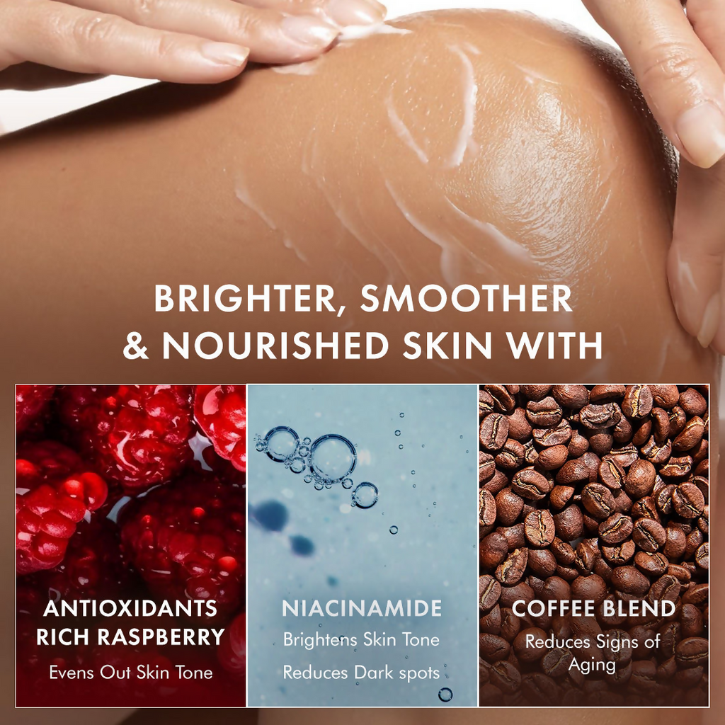 mcaffeine Brightening Raspberry Rush Serum Body Lotion SPF 50 PA+++ | Grocsy