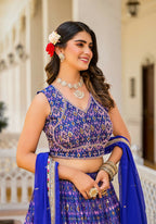 Wedding Partywear Royal Blue Slim Georgette Lehengha Choli With Dupata - Agnidhara | Grocsy