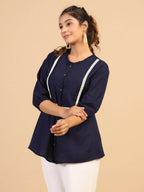 Womens Dark Blue Rayon Solid Top - Keeva | Grocsy