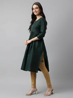 Green Poly Cotton Solid Nayra Cut Kurta - Tirtha | Grocsy