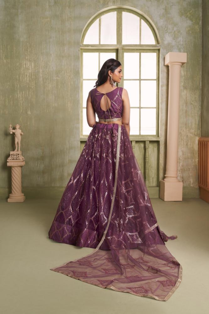 Aastha Fashion Wine Butterfly Net Tone To Tone Cotton Thread Work And Sequence Work Embroidery Wedding Wear Lehenga Choli | Grocsy