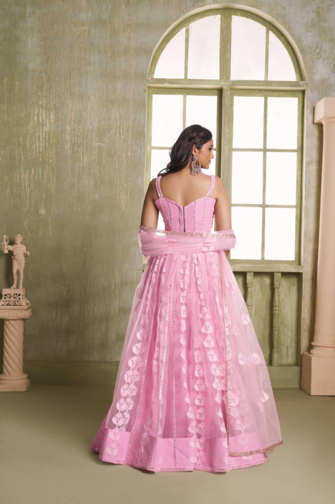 Aastha Fashion Pink Butterfly Net Tone To Tone Cotton Thread Work And Sequence Work Embroidery Wedding Wear Lehenga Choli | Grocsy