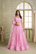 Aastha Fashion Pink Butterfly Net Tone To Tone Cotton Thread Work And Sequence Work Embroidery Wedding Wear Lehenga Choli | Grocsy