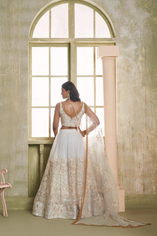Aastha Fashion White Butterfly Net White Cotton Thread Work And Sequence Work Embroidery Wedding Wear Lehenga Choli | Grocsy