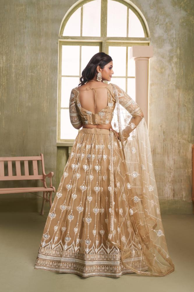 Aastha Fashion Chiku Butterfly Net White Cotton Thread Work And Sequence Work Embroidery Wedding Wear Lehenga Choli | Grocsy
