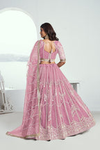 Aastha Fashion Pink Butterfly Net White Cotton Thread Work And Sequence Work Embroidery Wedding Wear Lehenga Choli | Grocsy