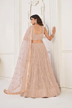 Aastha Fashion Peach Butterfly Net Tone To Tone Cotton Thread Work With Sequence Work Embroidery Wedding Wear Lehenga Choli | Grocsy