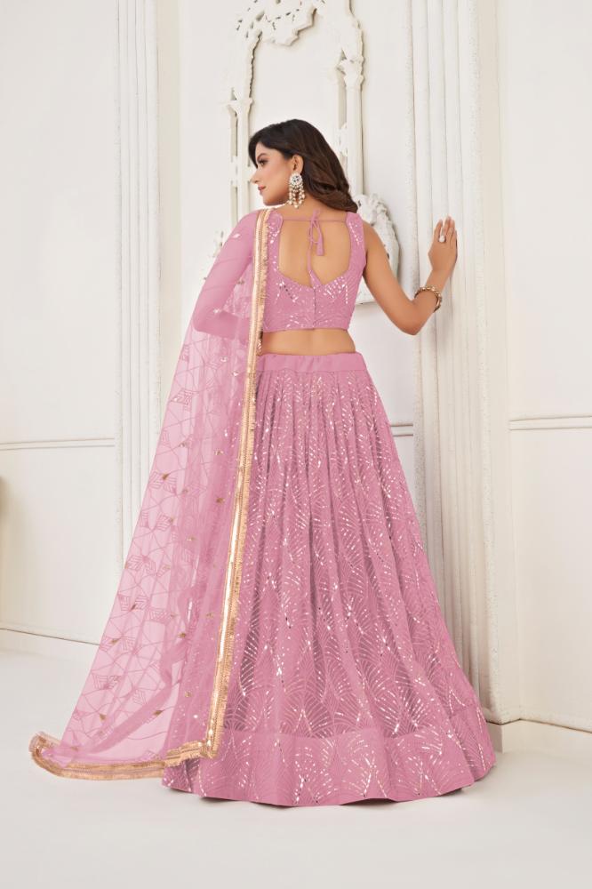Aastha Fashion Dusty Pink Butterfly Net Tone To Tone Cotton Thread Work With Sequence Work Embroidery Wedding Wear Lehenga Choli | Grocsy