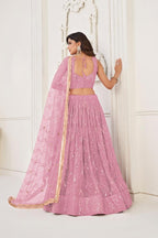 Aastha Fashion Dusty Pink Butterfly Net Tone To Tone Cotton Thread Work With Sequence Work Embroidery Wedding Wear Lehenga Choli | Grocsy