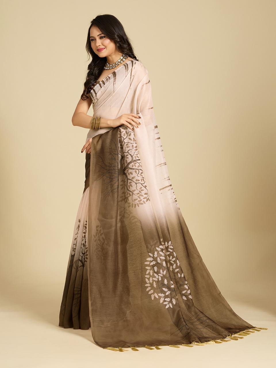 Aastha Fashion Multi Chanderi Cotton Silk Printed Saree | Grocsy