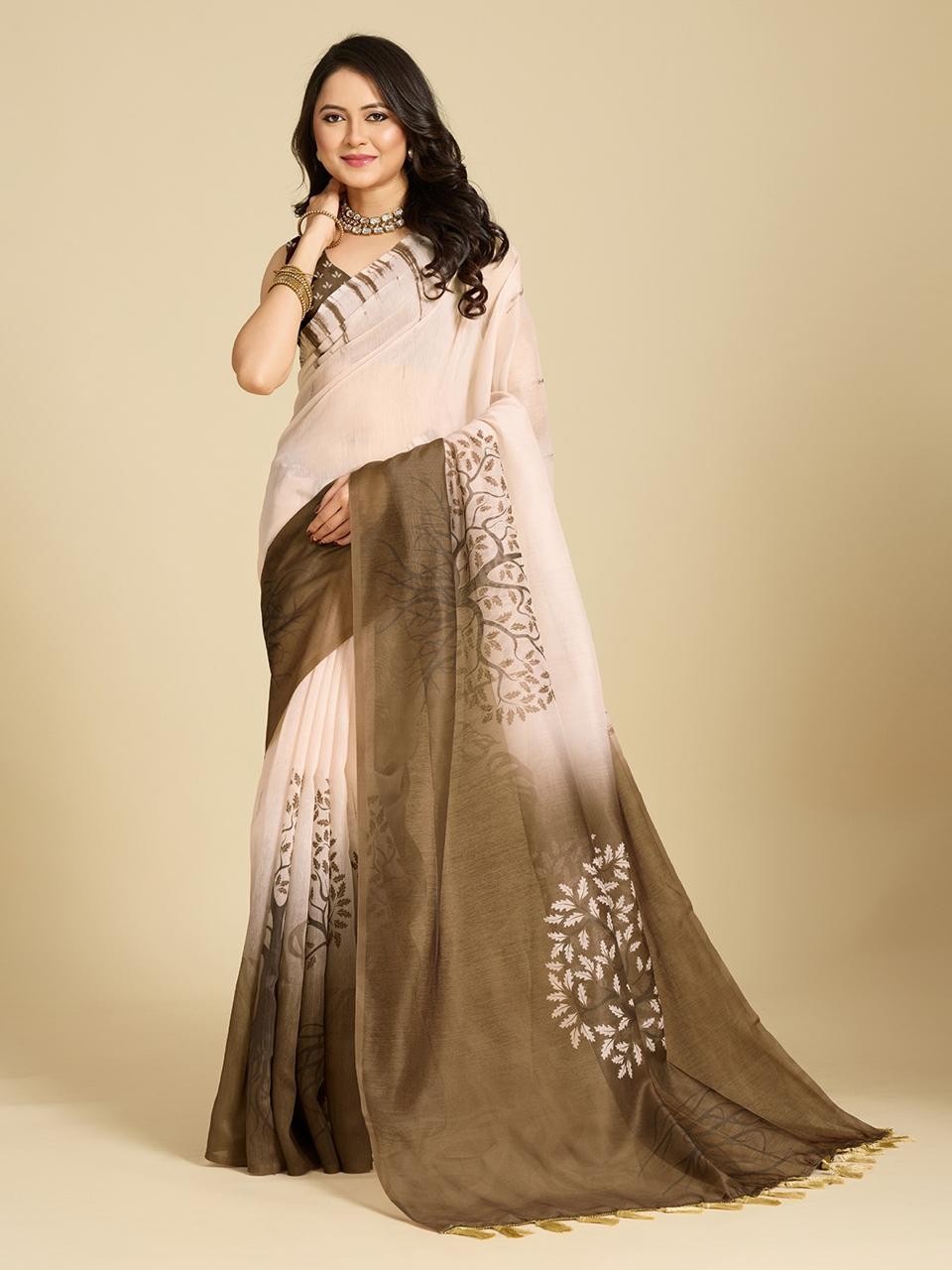 Aastha Fashion Multi Chanderi Cotton Silk Printed Saree | Grocsy