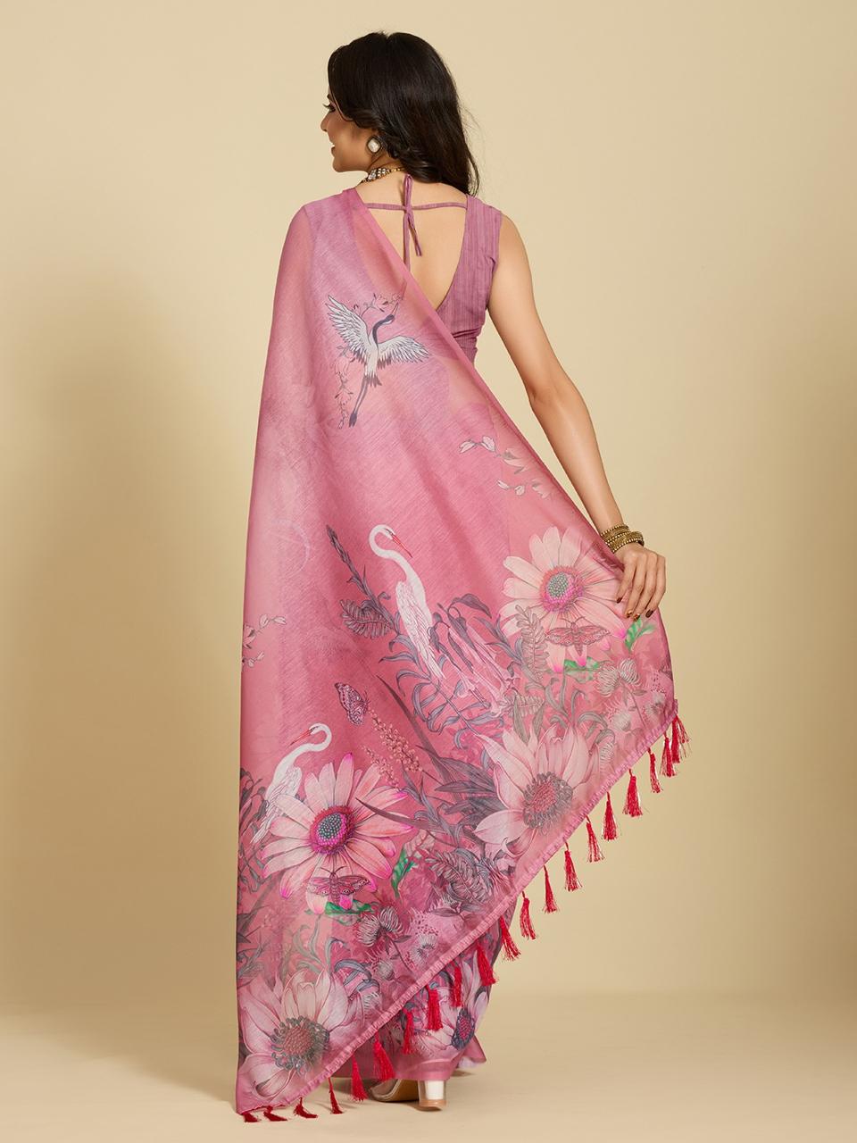 Aastha Fashion Pink Chanderi Cotton Silk Printed Saree | Grocsy