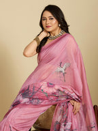 Aastha Fashion Pink Chanderi Cotton Silk Printed Saree | Grocsy