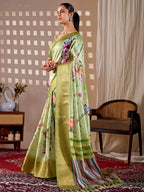 Aastha Fashion Green Soft Lichi Silk Printed Saree | Grocsy