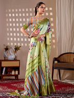 Aastha Fashion Green Soft Lichi Silk Printed Saree | Grocsy