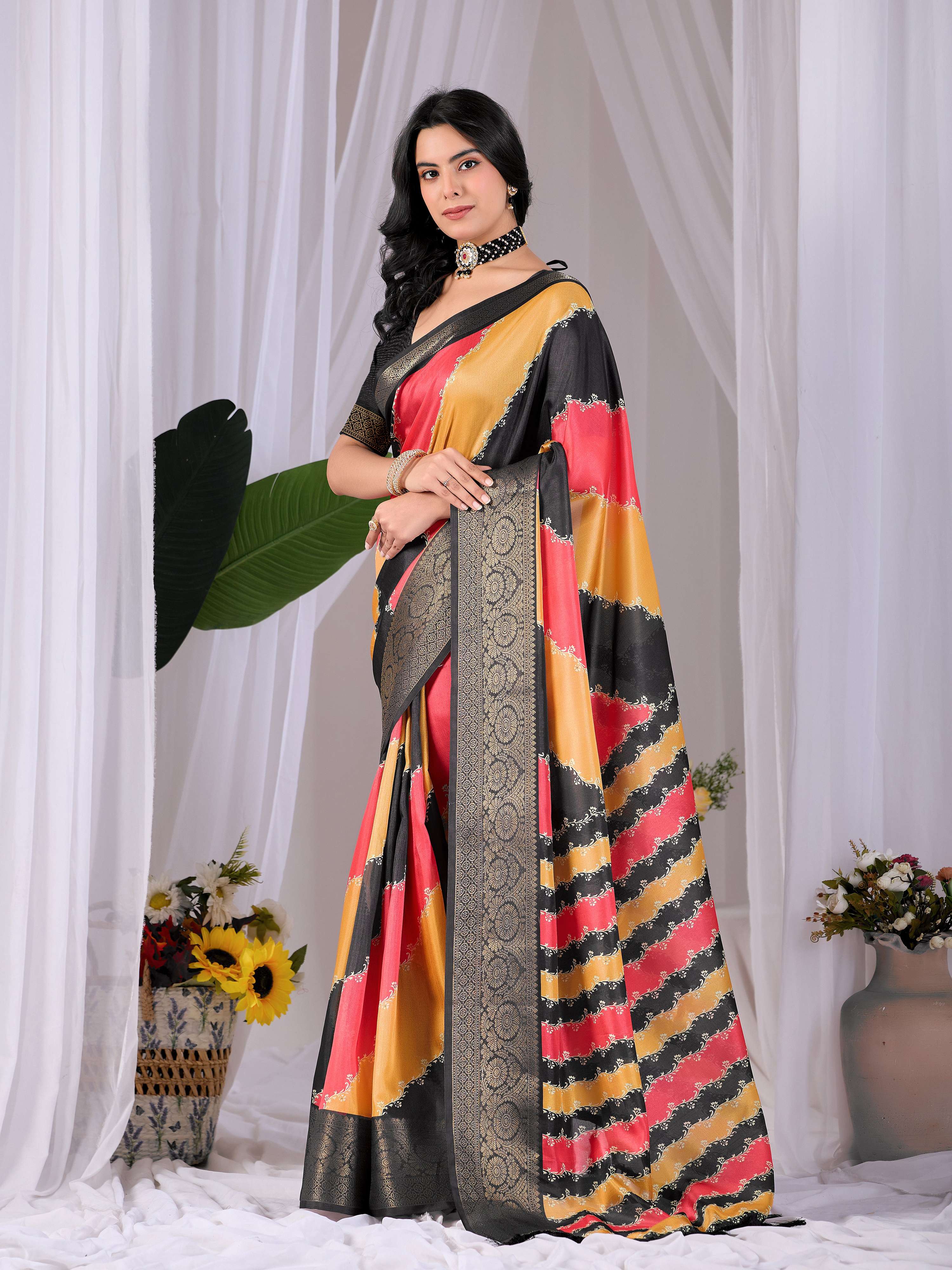 Aastha Fashion Multi Soft Lichi Silk Printed Saree | Grocsy