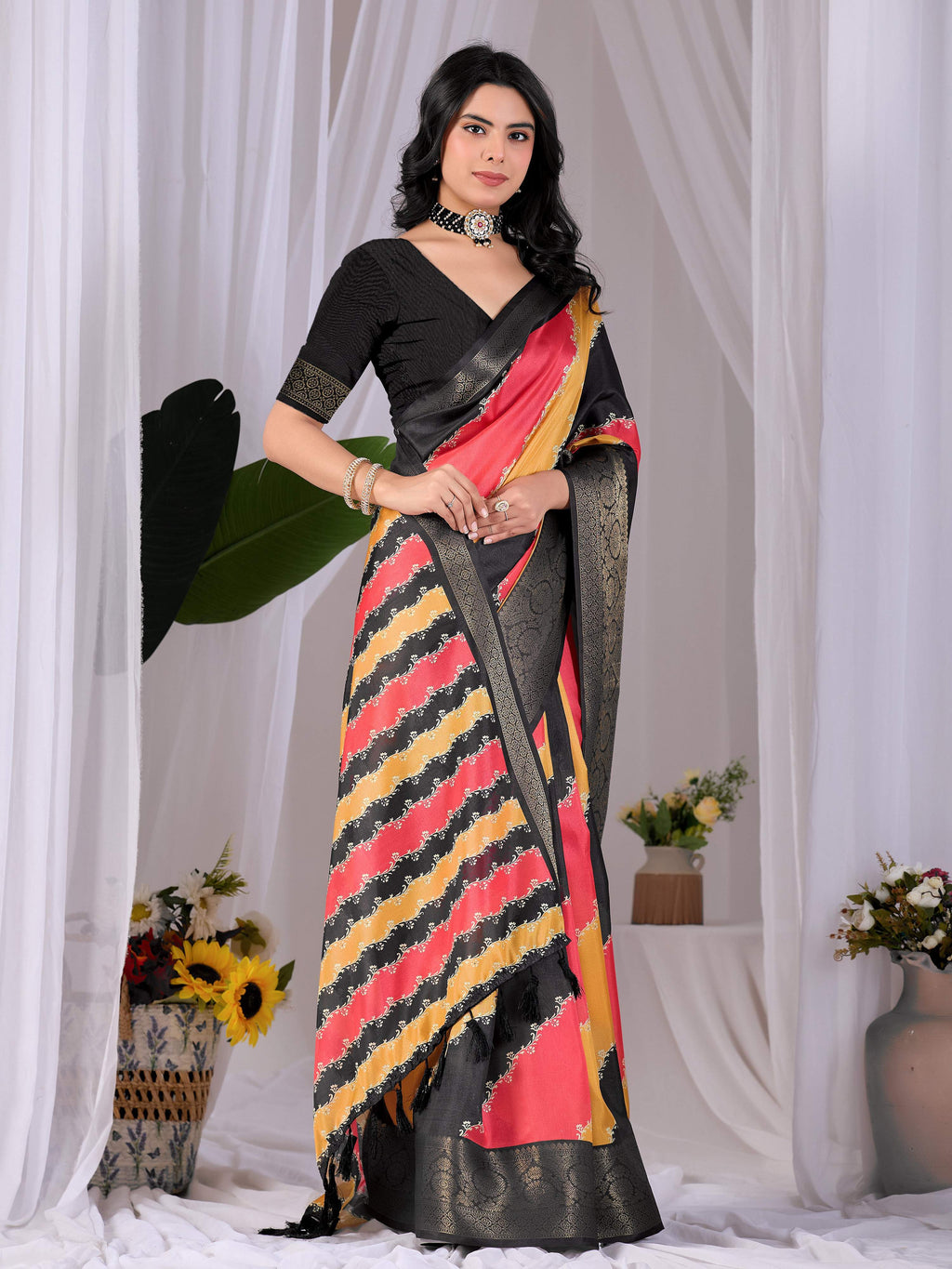 Aastha Fashion Multi Soft Lichi Silk Printed Saree | Grocsy