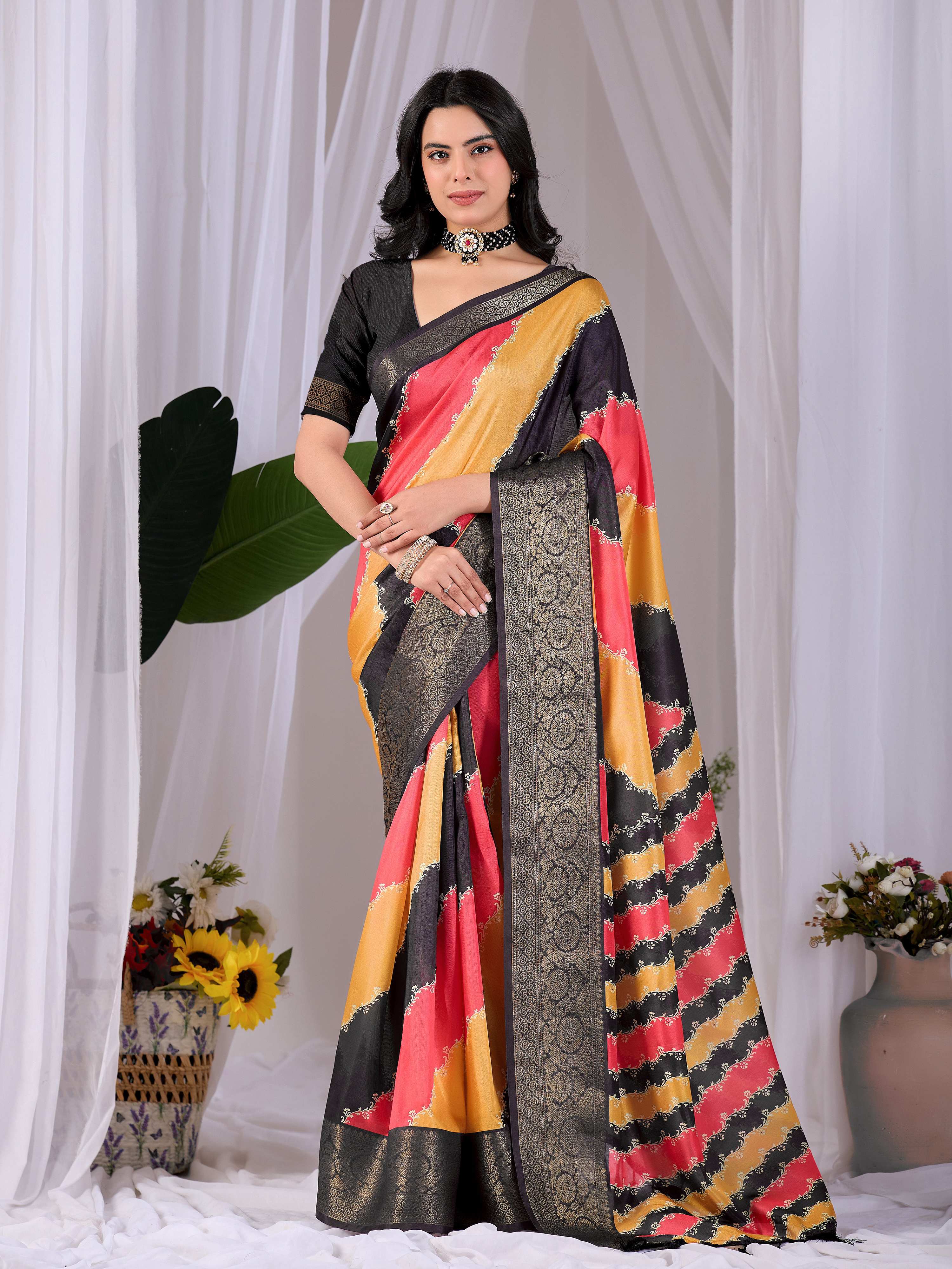 Aastha Fashion Multi Soft Lichi Silk Printed Saree | Grocsy