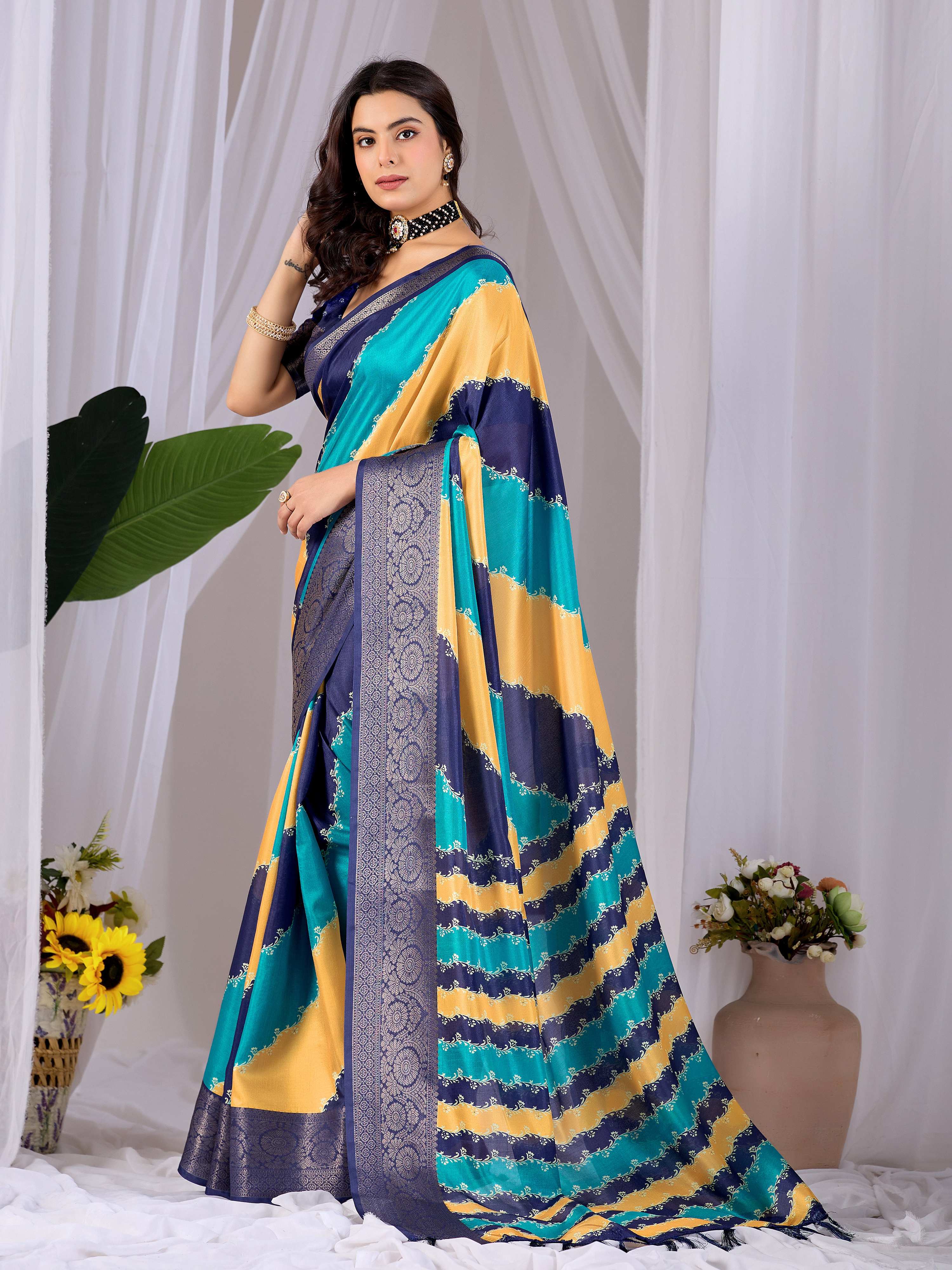 Aastha Fashion Multi Soft Lichi Silk Printed Saree | Grocsy