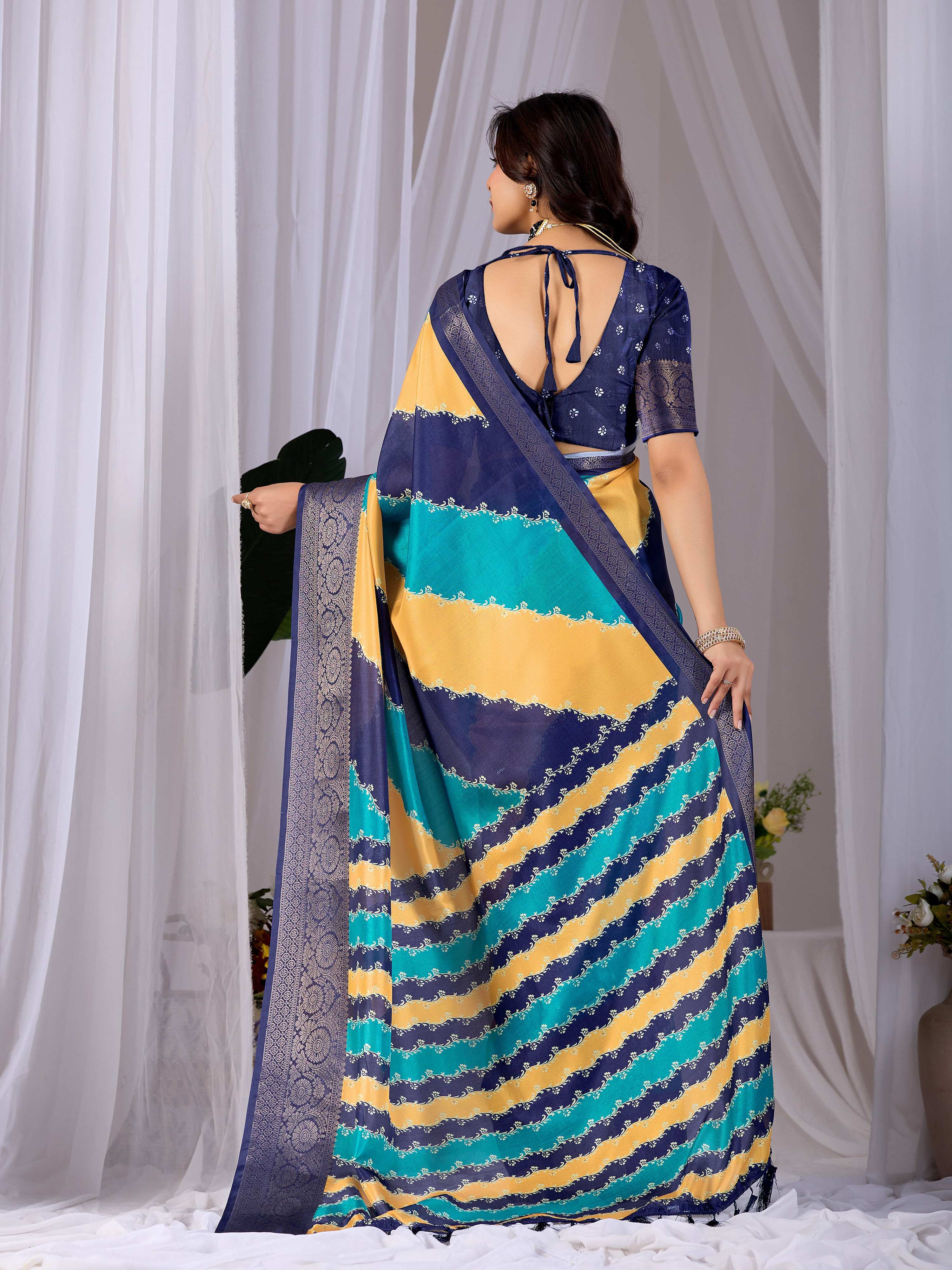 Aastha Fashion Multi Soft Lichi Silk Printed Saree | Grocsy